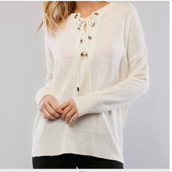 Lumière cream lace-up sweater - Picture 1 of 4